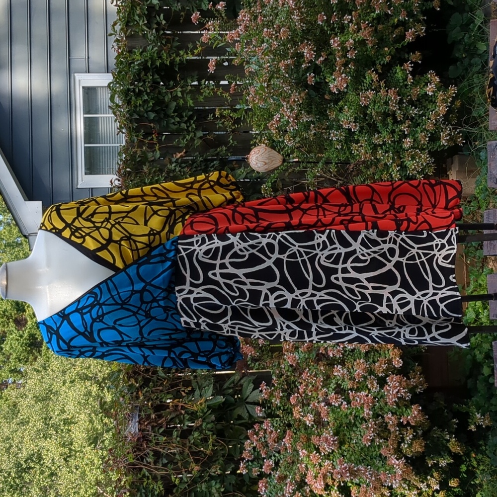 New York & Company Blue, Yellow, Red, Black, and White Midi Skirt